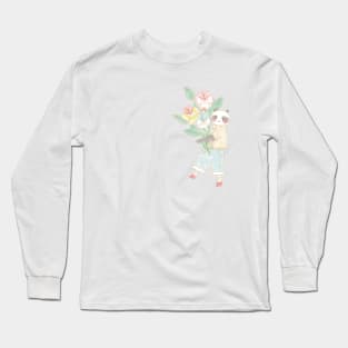 Panda With Flowers Long Sleeve T-Shirt